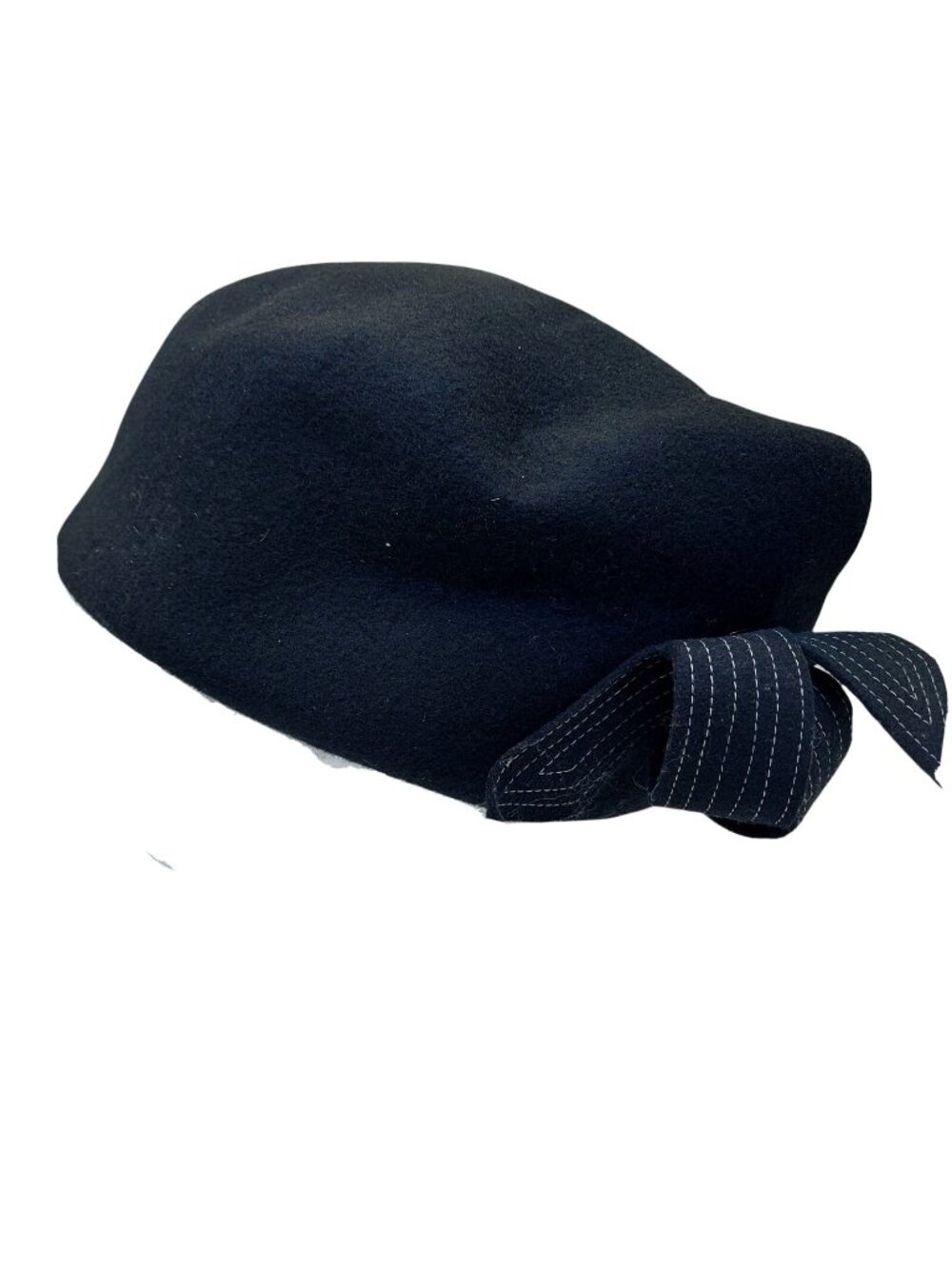 Vintage DA ME Elegant Black Bow Hat Made in Italy Lana Laine wool DA-ME dame